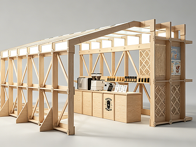 原木风餐饮建筑 榫卯快闪店 模块店铺 临时建筑 咖啡店 面包店