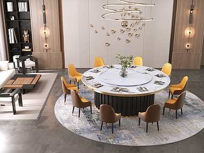 现代轻奢餐桌椅 家具圆桌 家具餐椅 灯光齐全 大包厢