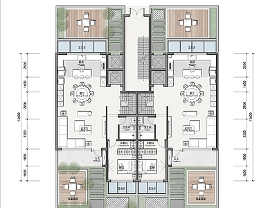 现代别墅建筑 4F叠拼180㎡ 叠拼别墅平面图 叠拼联排合院平面 施工图
