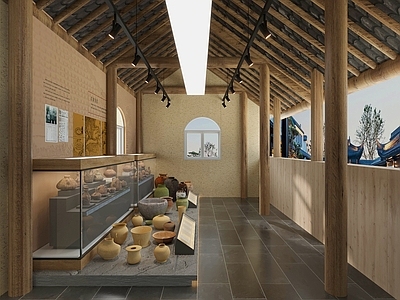 新中式陶瓷展厅 陶罐展厅 博物馆展柜 陶罐展柜