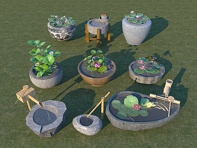 新中式其他景观小品 石槽水景 庭院石槽 庭院水景小品 石磨石臼