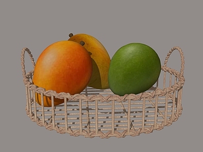 写实主义水果蔬菜 竹篮 芒果 藤编蓝