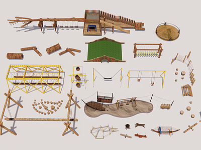原木风儿童游乐空间 农文旅儿童设施 乡村旅游游乐设施 攀爬平衡拓展设施 秋千绳网钻爬设施 原木自然游乐装置