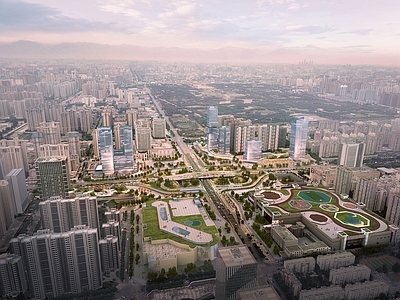 现代主义鸟瞰规划 西安太华路超高层 现代超高层办公楼