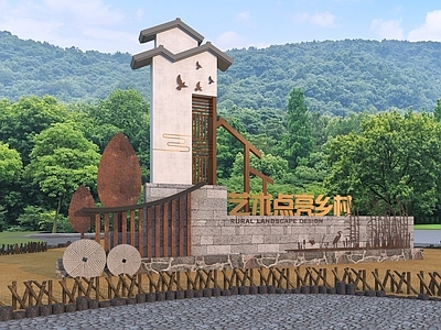新中式景观乡村景观 村标 村牌 乡村标识牌 乡村文化景墙 入口村标