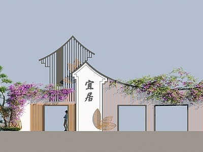 新中式大门 新村改造  门楼    杜鹃花门    紫花爬藤    自建房门
