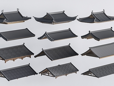 新中式双坡屋面 中式古建屋顶   古建屋檐  飞檐屋顶   瓦屋面