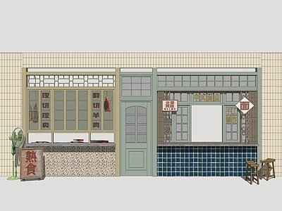 复古餐饮建筑 年代建筑立面 面馆建筑立面 熟食店立面 怀旧建筑立面