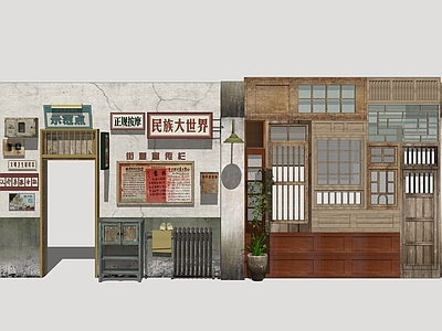 复古风商业街 年代建筑立面 怀旧建筑立面 木牌匾 商业建筑美陈