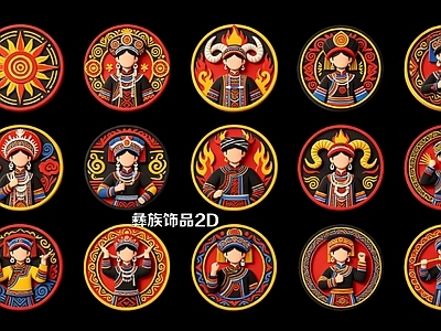 民族风摆件组合 彝族装饰画2D
