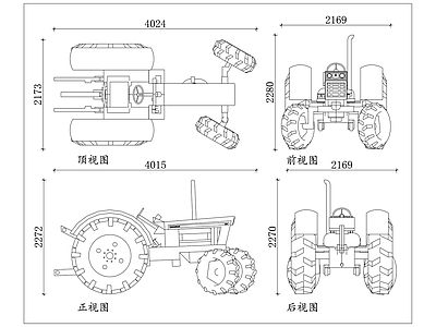 机械设备 农用拖拉机 耕地拖拉机 田间拖拉机 农用机械车 农田拖拉机 施工图