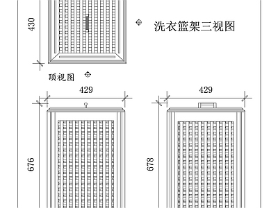 现代卫浴设施 脏衣篮架 洗衣收纳架 衣物篮架 换洗衣物架 脏衣收纳架 施工图