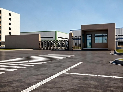 现代简约厂房 建筑大门 厂房大门 保安室 自动伸缩门