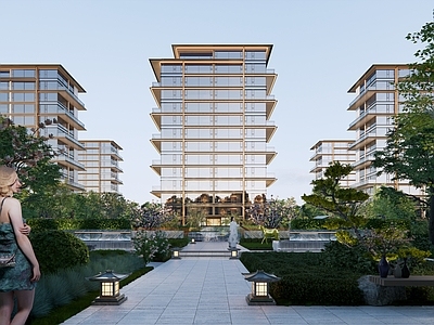 新中式高层住宅 新中式住宅 宋风住宅 第四代住宅 景观花园 标准化场景