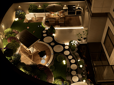 现代简约乡村庭院 现代庭院 法式庭院 小假山流水 汀步 秋千