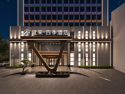现代简约酒店外观 酒店 高端 绿化