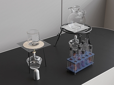 现代简约医疗器材 实验器皿 实验量杯 容器杯 燃烧杯 金属支架