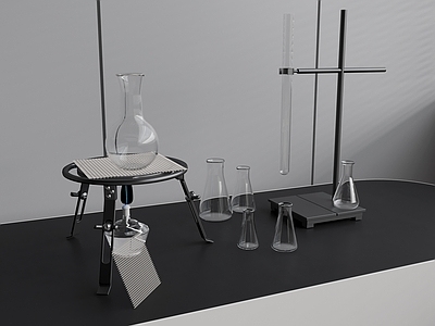 极简医疗器材 实验器皿 实验量杯 容器杯 燃烧杯 金属支架