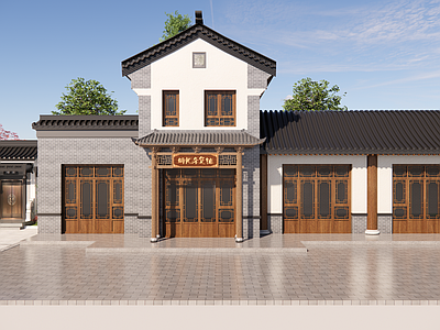 新中式商业建筑 仿古木屋檐 仿古门头 中式屋檐