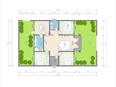 新中式别墅建筑 一层别墅 三合院 施工图