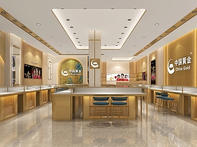 现代轻奢珠宝店 中国黄金 现代珠宝店面 门头 珠宝柜台 展柜道具