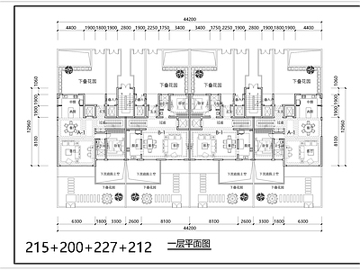 现代别墅建筑 4F 叠拼 别墅 户型平面图 施工图