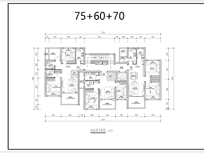 现代住宅楼建筑 T2 住宅 户型 平面图 施工图