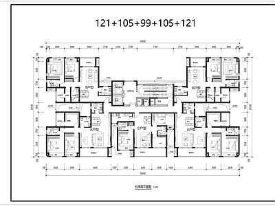 现代住宅楼建筑 T5 住宅 户型 平面图 施工图