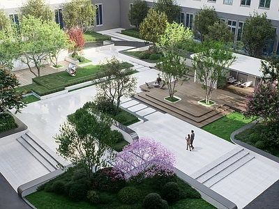 现代简约办公园区景观 产业园 办公园区 办公中庭 办公入口