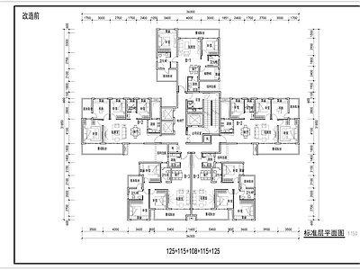现代住宅楼建筑 T5 住宅 户型 平面图 施工图