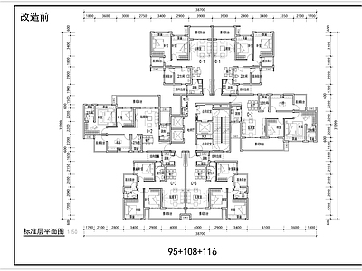 现代住宅楼建筑 T6 住宅 户型 平面图 施工图