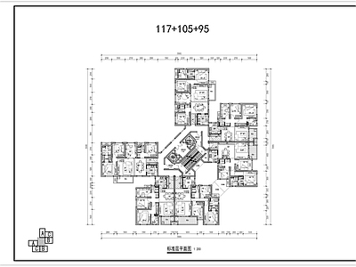 现代住宅楼建筑 T6 住宅 户型 平面图 施工图