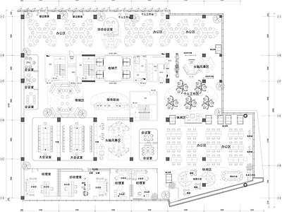 现代整体办公空间 2000㎡办公 平面方案设计 会议室 总经理室 灵活沙发区 施工图