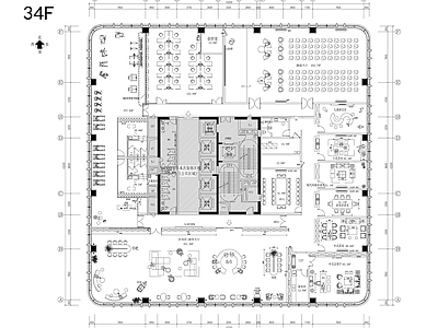 现代开放办公室 2000平方 共享办公室平面图 大型办公室 共享办公室 施工图