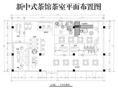 新中式茶馆 茶楼 茶馆平面图 施工图