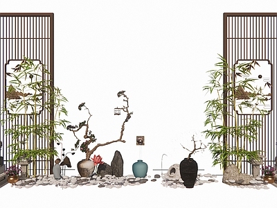 新中式庭院小品 庭院景观竹类绿植