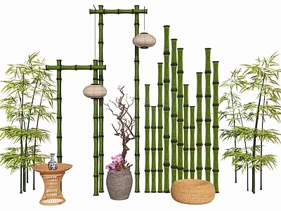 新中式庭院小品 庭院景观竹类绿植
