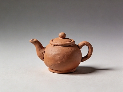 手作陶艺风茶具 泥塑 雕塑 美陈 AI渲染 水壶