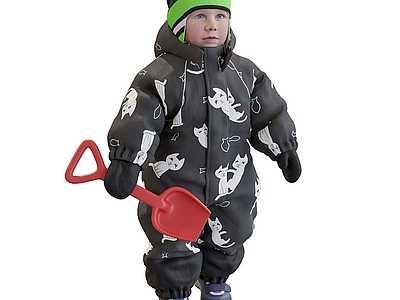 童趣风儿童 铲雪男孩