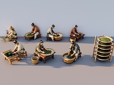 新中式多人 古代人物小场景 制茶场景 古代人物