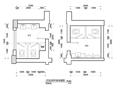 现代公共卫生间 公卫室 施工图