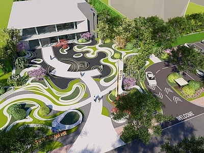 现代简约小区景观 售楼处景观 曲线景观