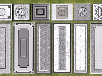 新中式地板 中式石板路  中式地面铺装 乡村道路  园路 青石板路
