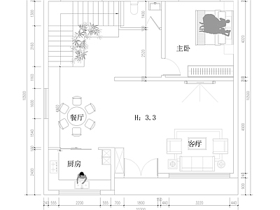 现代住宅楼建筑 自建房平面 三层 施工图