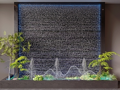 新中式景观水墙 水景 水幕 水流 瀑布 喷泉