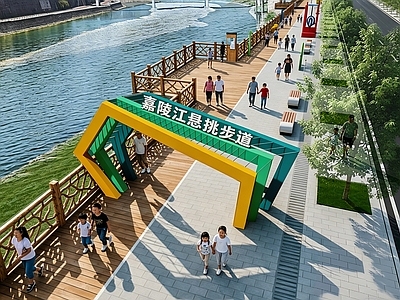 现代滨水景观 景观步道 观景平台
