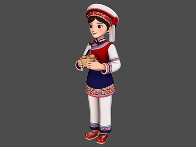 民族风卡通虚拟人物 白族服装人物
