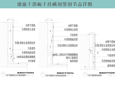 墙面节点 干挂 千丝板干挂 横剖 竖剖 施工图