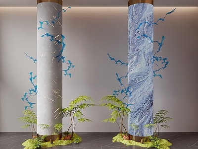 现代艺术风梁柱节点 异形柱 造型柱 装饰柱 水泥发光柱 灯箱柱