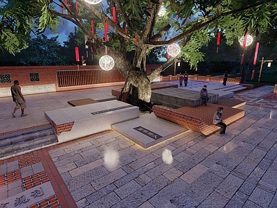 新中式景观广场景观 乡村广场 文化广场 红砖景墙 休闲公园 街角公园